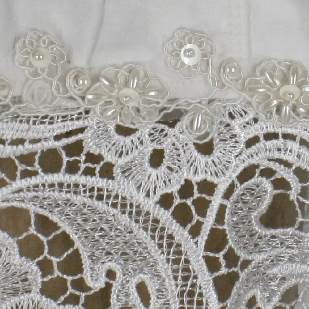 HAND CRAFTED Jacket Denim Upcycled Lace Pearl Floral White Plus Size 16 - Picture 4 of 16